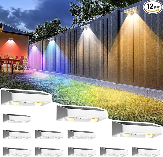 SOLPEX Solar Fence Lights Outdoor, 9 Fixed Colors ï¼ Color Changing Fence Solar Lights Outdoor Waterproof IP65, LED Deck Lighting for Backyard Wall Step Patio Railing Pool Porch (12 Pack)