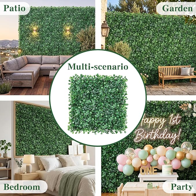 CEWOR 10"x10" Artificial Grass Wall Panels, UV Resistant & Anti-Fade Greenery