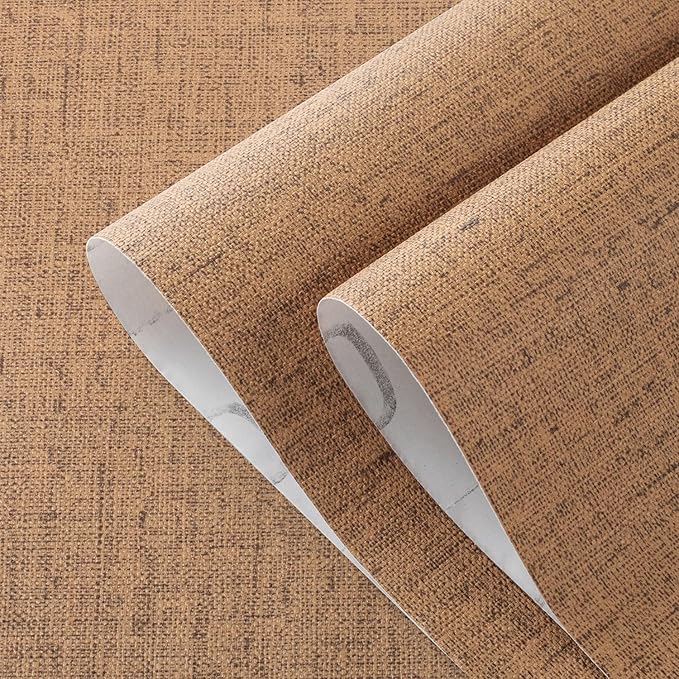 Brown Contact Paper Textured Beige Grasscloth Wallpaper Peel and Stick