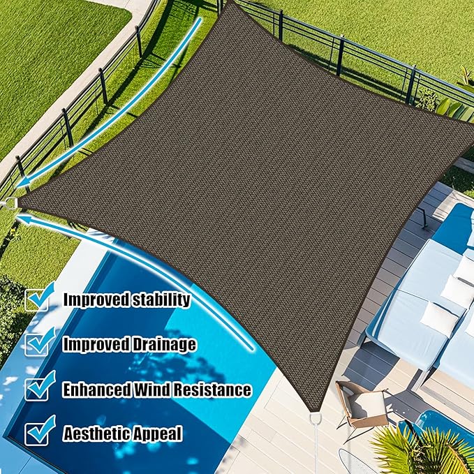 Amagenix Sun Shade Sail 25X25 Curved Edge Outdoor Shade Canopy Mocha Breathable 95% UV Block Shade Cloth for Patio Garden Backyard (We Make Custom Size)