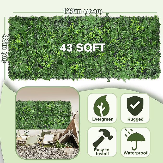 Artificial Green Boxwood Grass Wall Roll: 48"x128" UV Protected Ivy Privacy