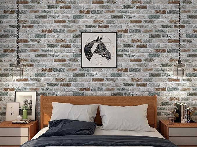 Guvana 17.3"×197" Brick Peel and Stick Wallpaper Red/Blue/Grey Brick Contact