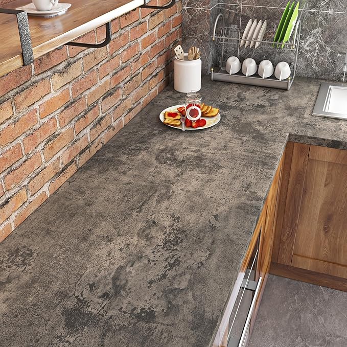 Livelynine 15.8x394 Peel and Stick Wallpaper Concrete Look Brown Masculine Dark