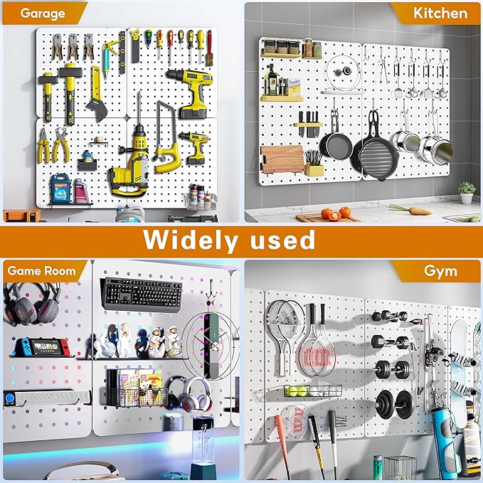 Peg Board, 4 Pack White Peg Board Panels, 50lbs Load Capacity Each, Pegboard