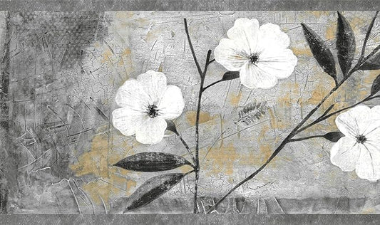 Dundee Deco Wallpaper Border Peel and Stick BD6054 Floral White, 15 ft x 7 in