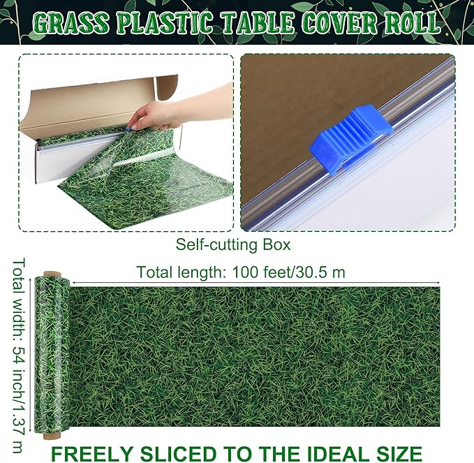 Kochorie 54 Inch x 100 Ft Grass Plastic Table Cloth Roll Disposable Waterproof