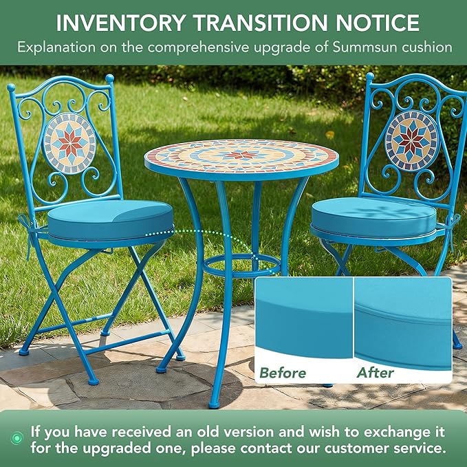 Summsun Outdoor Bistro Chair Cushions Set of 2, 15" D x 3" H Round Chair Cushions Waterproof and Fade Resistant Chair Cushion Pads with Non-Slip Ties and Removable Covers for Garden, Teal