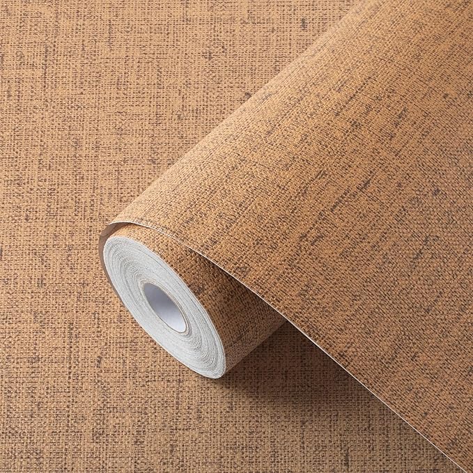 Brown Contact Paper Textured Beige Grasscloth Wallpaper Peel and Stick