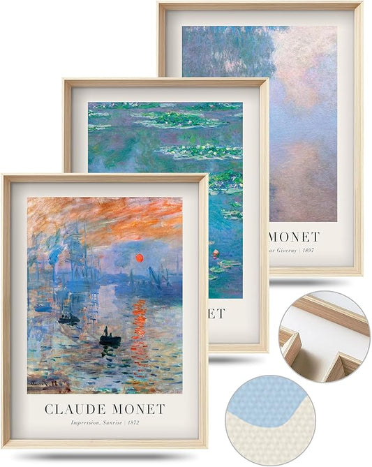 Framed Claude Monet Water Lilies Canvas Wall Art, Vintage Impressionist
