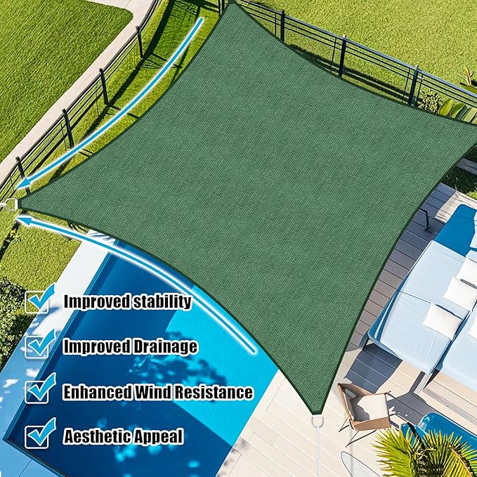 Amagenix Sun Shade Sail 16X28 Curved Edge Outdoor Shade Canopy Dark Green Breathable 95% UV Block Shade Cloth for Patio Garden Backyard (We Make Custom Size)
