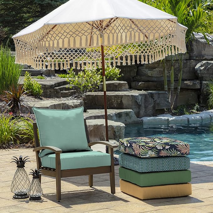 Arden Outdoor Deep Seat Cushion Set (2-Pack), 24 in x 24 in, Weather-Proof, Rain-Proof, Fade Resistant Patio Cushion for Chair, Sofa, and Couch Aqua Leala