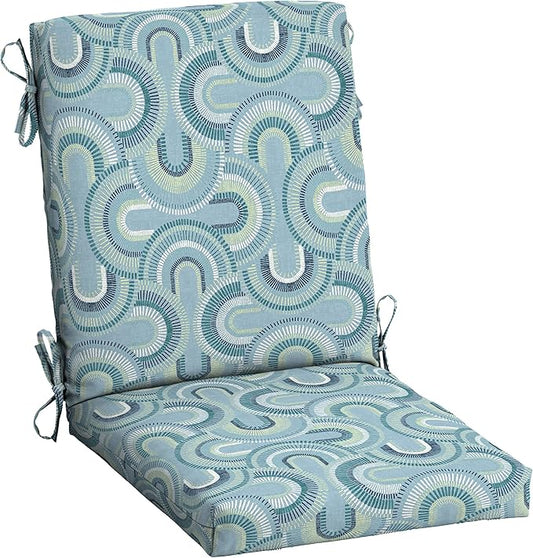 Arden Outdoor Patio Dining Chair Cushion, 20x44, Rain-Proof Seat Pad, Fade-Resistant Outdoor Cushion Coastal Blue Geometric