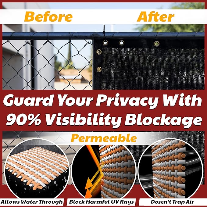 Amgo Custom Made 3' x 189' Black Balcony Privacy Screen, Apartment Porch Railing Patio Fence Windscreen Fabric Cloth, Heavy Duty, Commercial and Residential, 90% Blockage (We Customize)