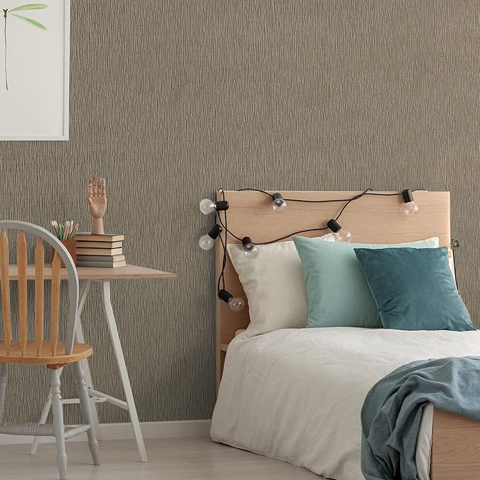VEELIKE 15.7''x118'' Taupe Grasscloth Wallpaper Peel and Stick Textured Faux