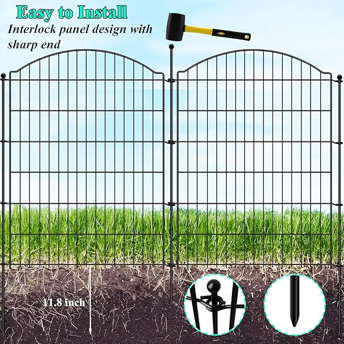Decorative Garden Fences 40in x 24ft, 10 Pack Outdoor Fencing Animal Barrier Dog Border, Metal Wire Fence Panels for Garden Decor, Flower Bed Edging Borders for No Dig Patio Yard