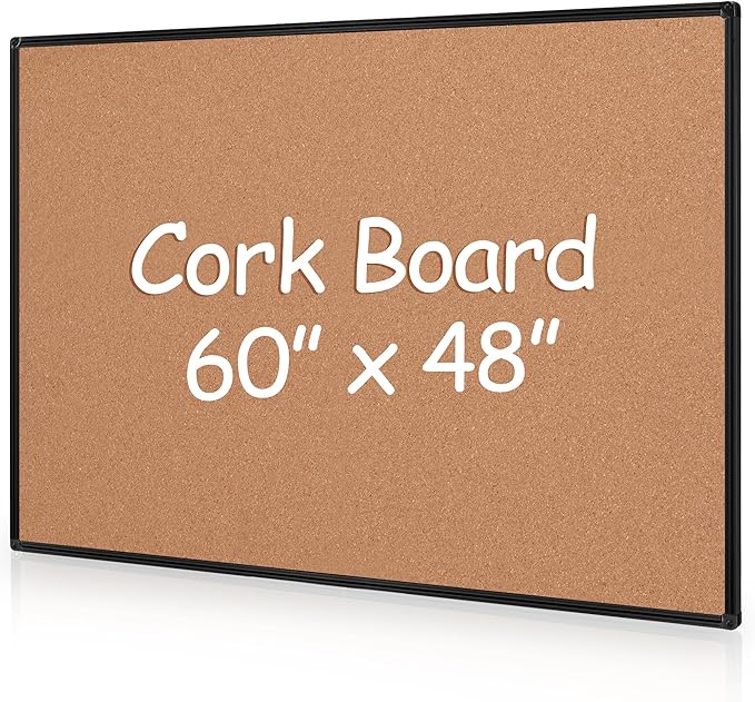 Extra Large Cork Bulletin Board 60" X 48", Wall Mounted Notice Pin Board