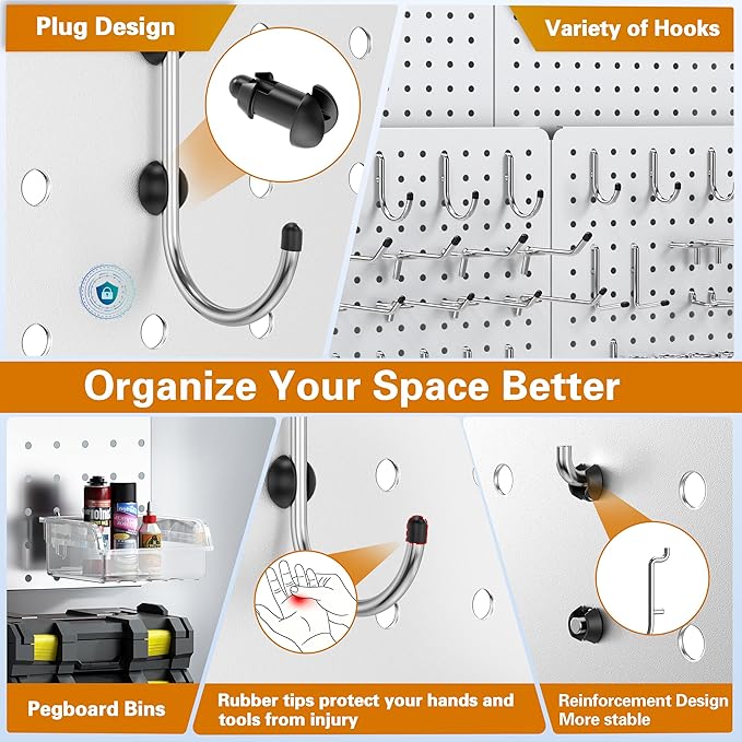 Peg Board, 6 Pack White Peg Board Panels, 50lbs Load Capacity Each, Pegboard