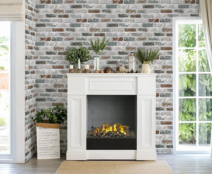Guvana 17.3"×590" Brick Peel and Stick Wallpaper Red/Blue/Grey Brick Contact