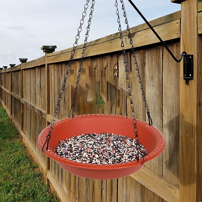 Large Hanging Bird Feeder Tray 14 inch with Drainage Holes Fit Most Seed, Bird-Feeder Hanging for Garden Yard Outside, Terracotta
