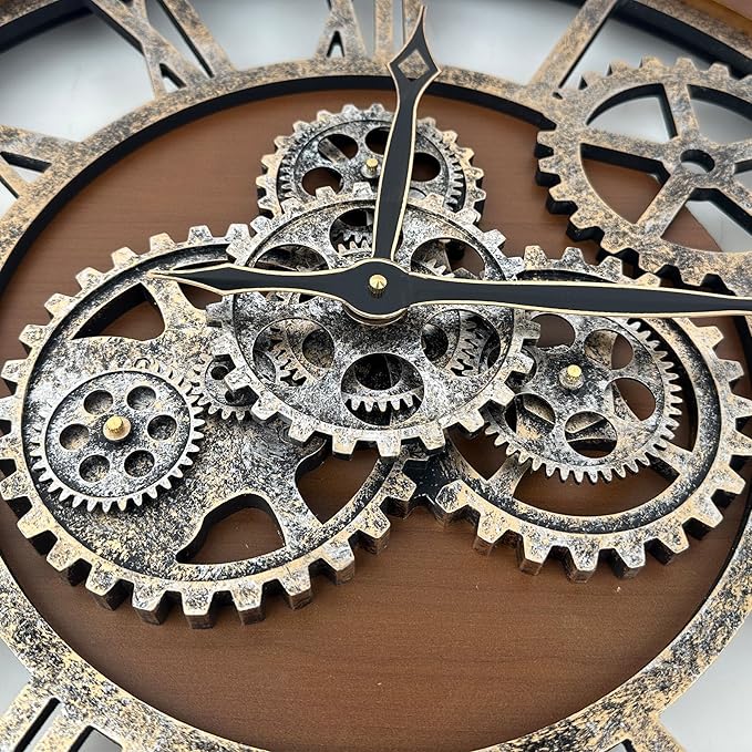 The B-Style Large Wall Clock 24 inch Moving Gear Wall Clock Oversized Vintage
