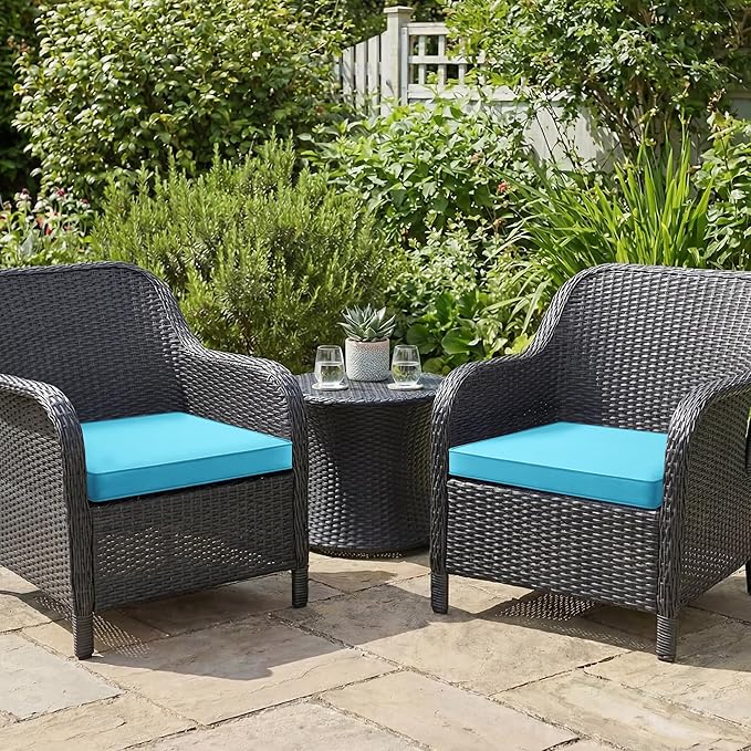 Summsun Outdoor Chair Cushions Set of 2: Waterproof & Color Fastness Seat Cushion for Patio Furniture - 22 x 22 x 3 Inch Chair Pads with Ties and Hidden Zipper - Patio Chair Cushion Replacement, Teal