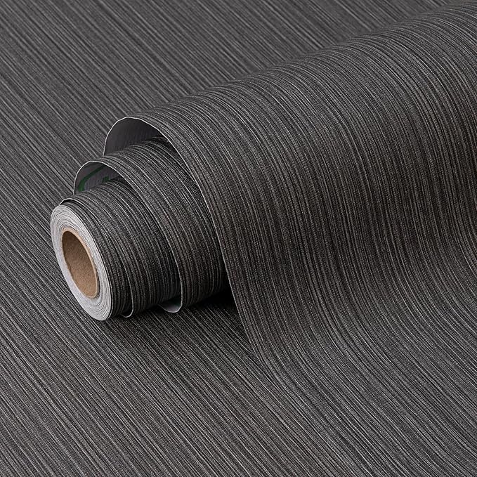 FUKU MON Dark Gray Vinyl/PVC Grasscloth Textured Wallpaper 24" X 394" Fabric