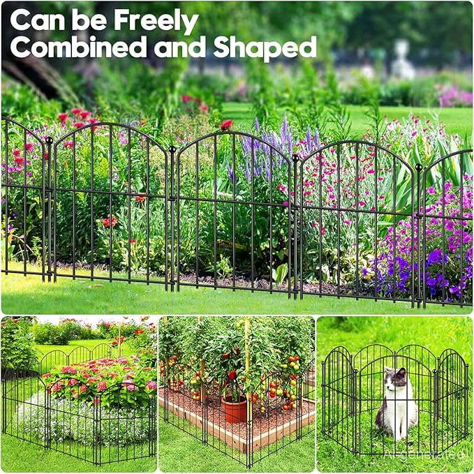 Decorative Garden Fence 17in (H) x25ft (L), Arched Rustproof Metal No Dig Fence for Dogs & Rabbit, Ornamental Animal Barrier for Flower Beds, Border Panels Fencing for Yard & Patio Outdoor Decor