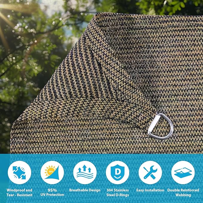 Amagenix Sun Shade Sail 25X25 Curved Edge Outdoor Shade Canopy Mocha Breathable 95% UV Block Shade Cloth for Patio Garden Backyard (We Make Custom Size)
