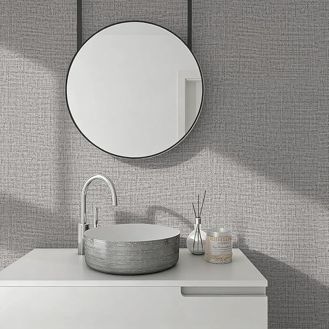 Guvana Grasscloth Peel and Stick Wallpaper Grey Textured Contact Paper Modern