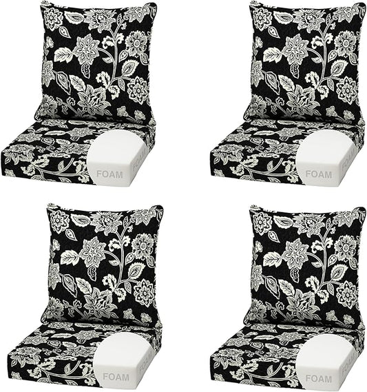 Arden Outdoor Foam Deep Seat Cushion (4-Pack), 22x24, Premium High-Density Foam, Never Flattens, Weather-Proof for Patio Chair Sofa Couch, Ashland Black Jacobean