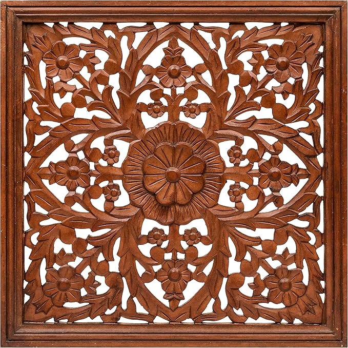 Homebia Designs Handmade Carved Wooden Wall Hanging Plaque 24x24 Inch Elegant