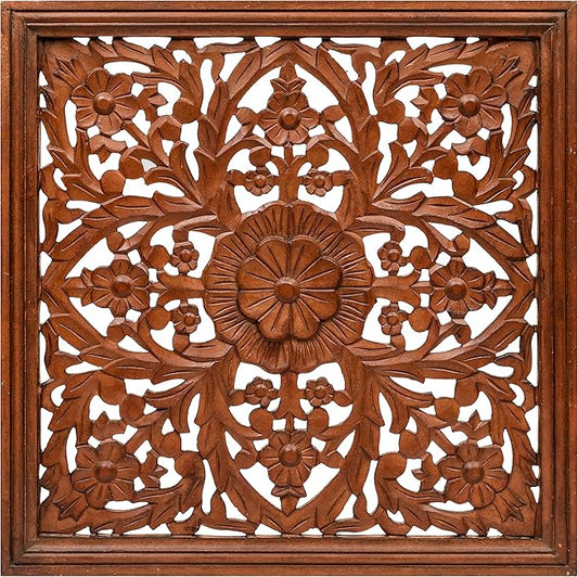 Homebia Designs Handmade Carved Wooden Wall Hanging Plaque 24x24 Inch Elegant