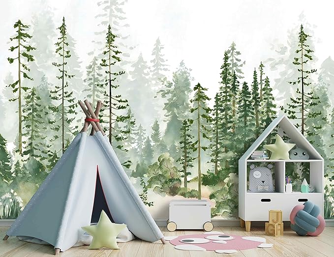 Boys or Girls Cartoon Pine Tree Forest wallpeper Nursery Kids Bedroom wall Mural