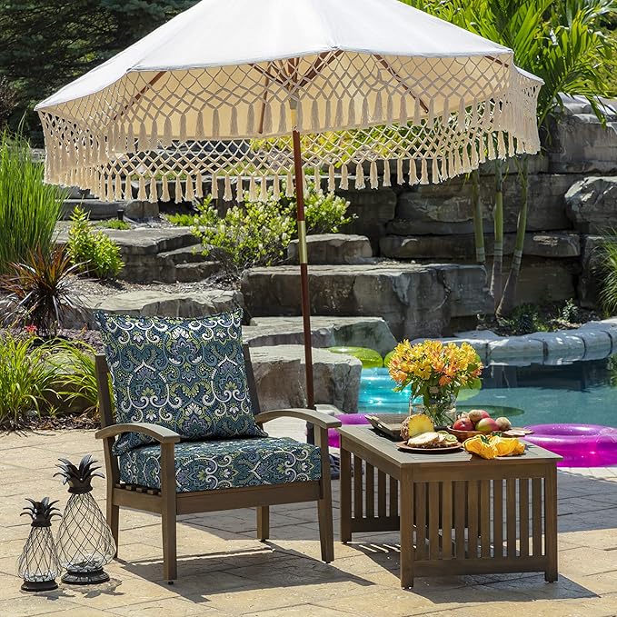 Arden Outdoor Deep Seat Cushion Set (2-Pack), 24 in x 24 in, Weather-Proof, Rain-Proof, Fade Resistant Patio Cushion for Chair, Sofa, and Couch Sapphire Aurora Blue Damask