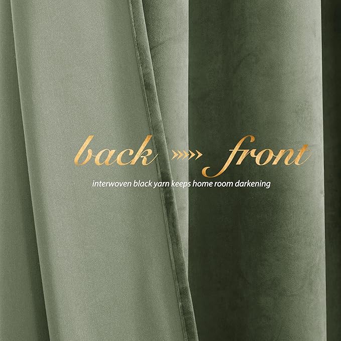 NICETOWN Sage Green Velvet Curtains 54 inches Long 2 Panels