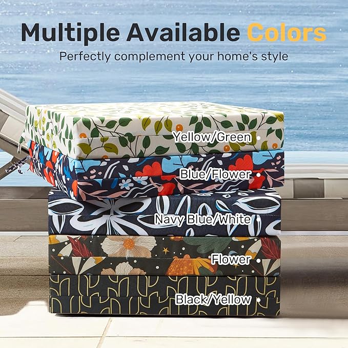 UNIKOME Outdoor Chair Cushions Pack of 4, Water Resistant Patio Cushions with Ties, High Density Sponge Filling Square Corner Seat Cushions for Outdoor Furniture, 18.5"*16"*3", Flower