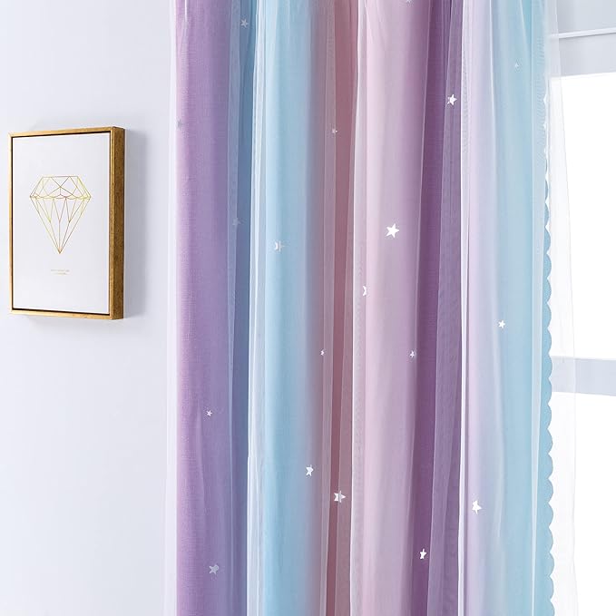 XiDi Curtains for Bedroom Decor, Kids Room Curtains for Girls Rainbow Colour