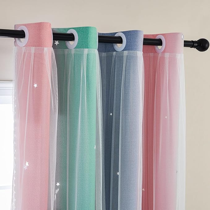 XiDi Curtains for Bedroom Decor, Rainbow Pinkgreen grey34/90