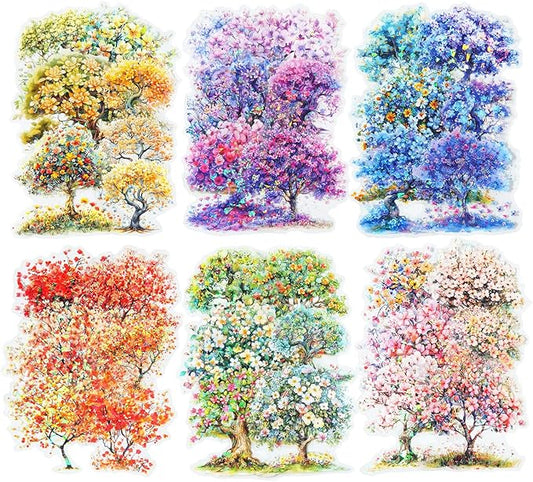 AuriicLeaf Flower Tree Scrapbook Stickers Set, 60PCS Holographic Ephemera for Scrapbooking, Junk Journaling, Crafting, DIY Projects, Diaries, and Art Supplies