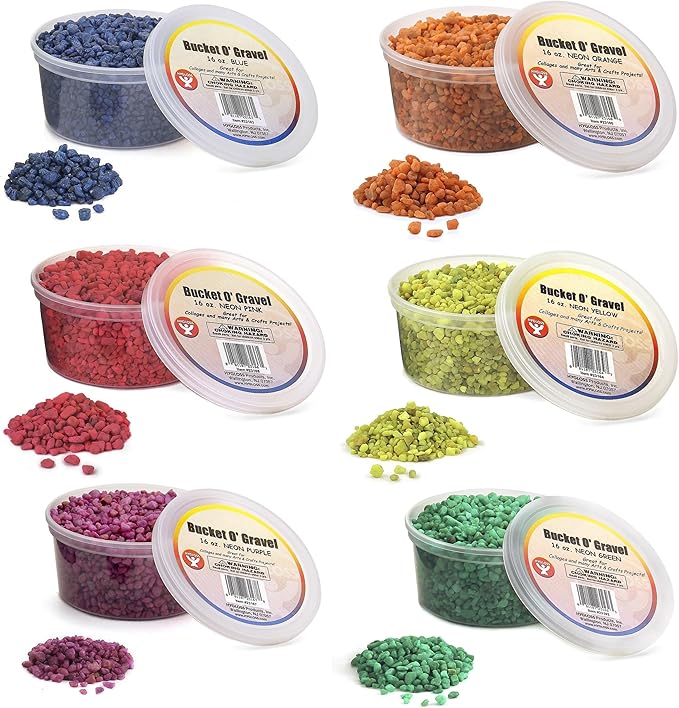 Hygloss Products, Inc 23606 Mini 6 OZ Each of 6 Aquarium & Craft Gravel, 6 x 6 oz, Assorted Neon Colors, 6 Piece
