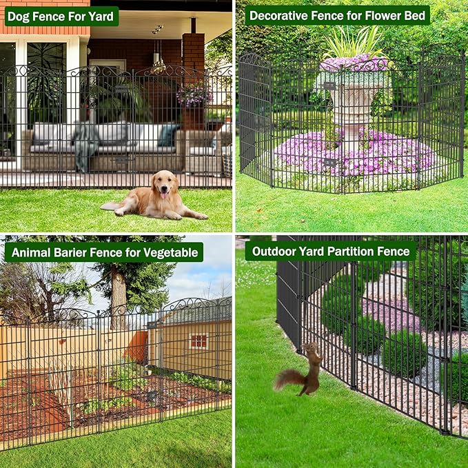 10 Panel No Dig Decorative Garden Fence with Gate - 48in H x 22.6 ft L,Dog Fence Outdoor for Yard,Tall Animal Barrier for Dogs Rabbits, Rustproof Metal Wire Panels for Yard,Patio, Flower Bed