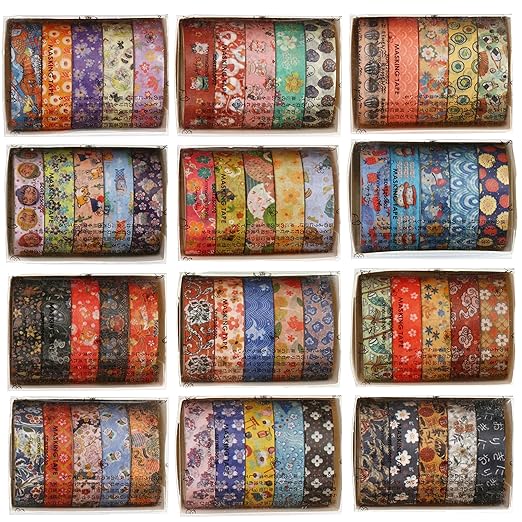 YUBBAEX 60 Rolls Value Washi Tape Pack Retro Arts Masking Tape Basic Patterns Decorative for DIY Crafts, Bullet Journal Supplies, Planners, Scrapbook, Card/Gift Wrapping (Autumn Kimono)