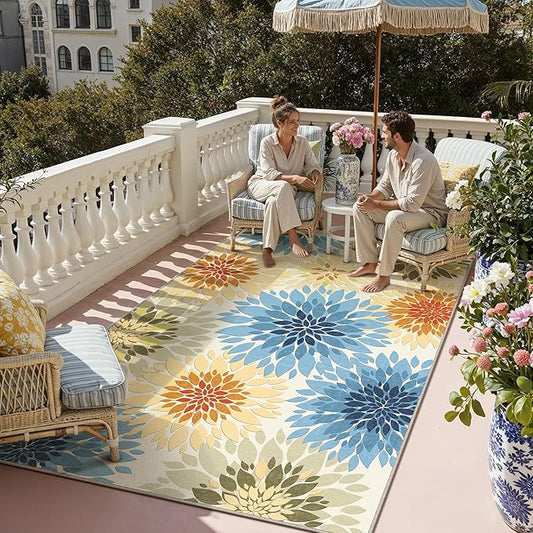 5x8 Indoor Outdoor Area Rug Washable Patio Rug Colorful Non Slip Non Shedding Waterproof Carpet for Living Room Bedroom Backyard Porch Camping RV Balcony Poolside