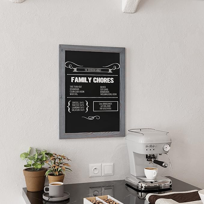 Rustic Grey Magnetic Wall Chalkboard, Large Size 18" x 24", Framed Chalkboard
