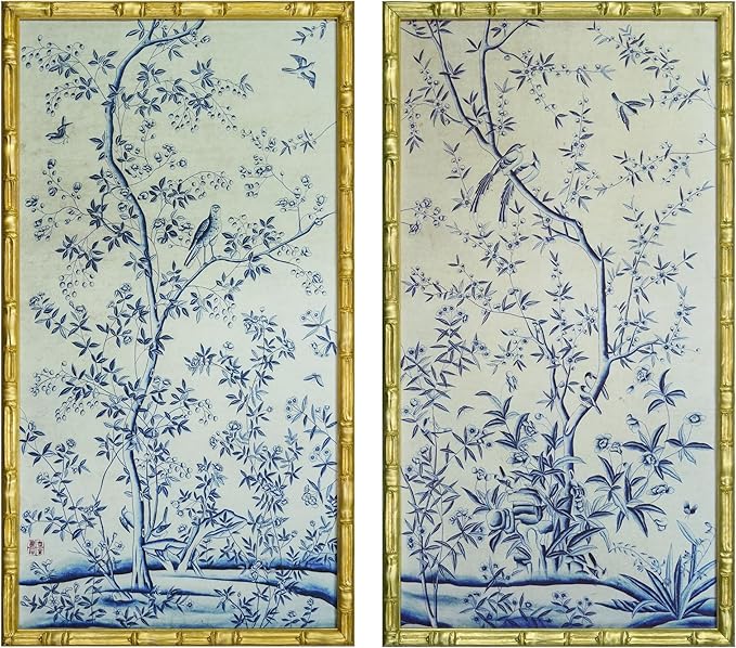 HongFengtang Chinese Rice Paper Print China Flower And Bird Bamboo Frame 19.5 X