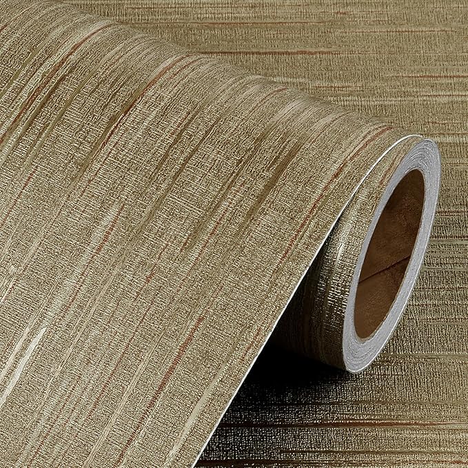 Livelynine 15.8x394 Luxury Gold Textured Wallpaper Peel and Stick Grass Cloth