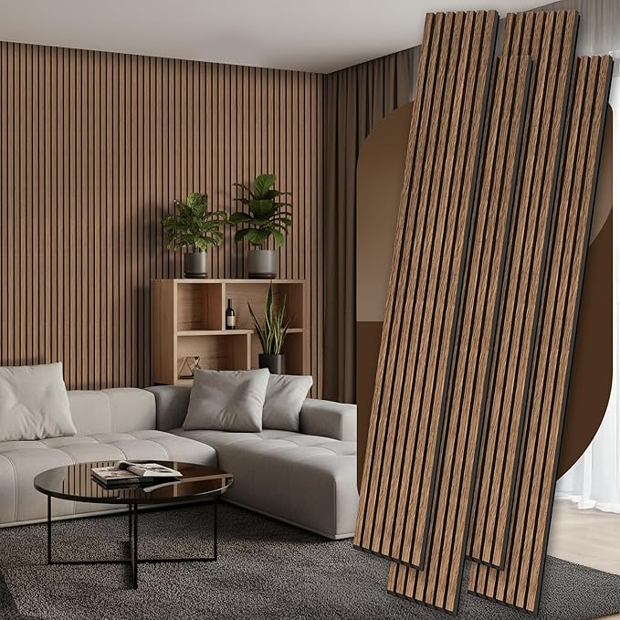 4 Pack Wood Panels for Wall, 106.3" × 11" Wood Slat Acoustic Panels for Wall