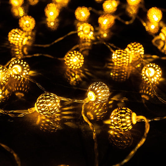 Dazzle Bright Moroccan String Lights, 50 LED 16 FT Warm White, Battery Powered, Waterproof, 8 Modes for Indoor Outdoor Xmas Tree
