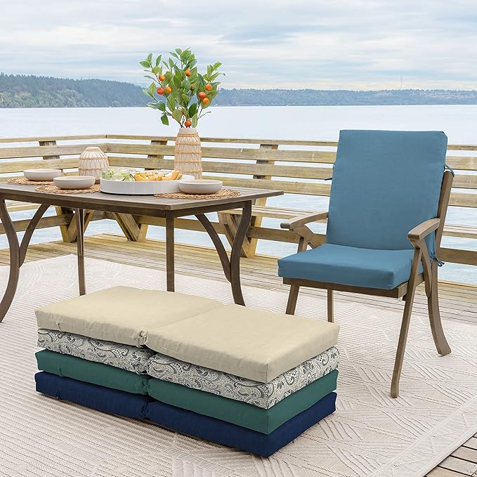 Arden 2-Pack Outdoor Patio Dining Chair Cushion, 20x44, Rain-Proof Seat Pad, Fade-Resistant Outdoor Cushion French Blue Texture