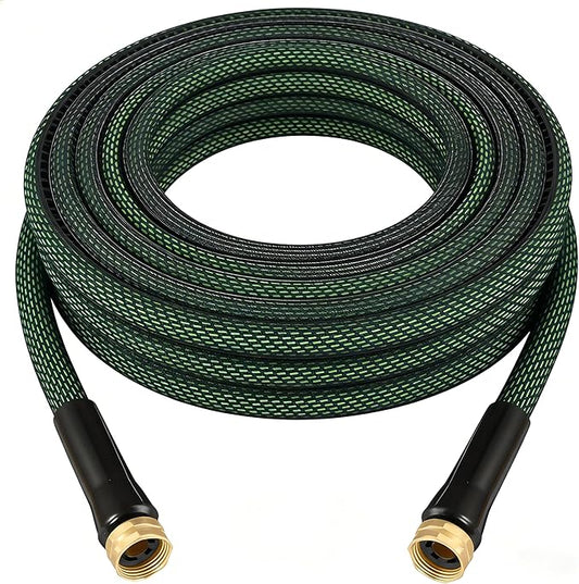 Garden Hose 15FT, Heavy Duty Water Hose with Aluminum Fittings, Puncture Proof All-weather, Ultra-Lightweight and Flexible, Watering and Cleaning for Outdoor, Lawn
